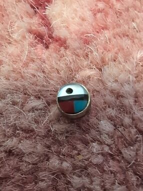 Round Inlay Button Single Stud Earring- Red & Turquoise